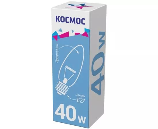 Лампа накал. Космос B35 E27 40W свеча прозрачная