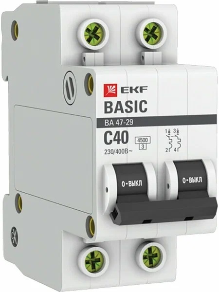 Автомат 40А/С/ 4.5kA mcb4729-2-40C EKF ВА 47-29 2Р 4