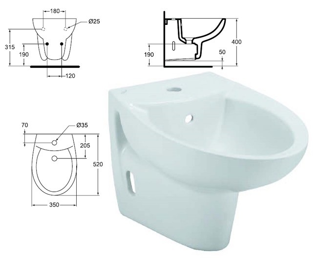 Биде Сева Дуо (BOX) подвесное с отверстием под смеситель