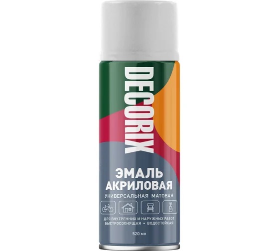 Эмаль аэрозольная акриловая белая матовая (0,52л) DECORIX
