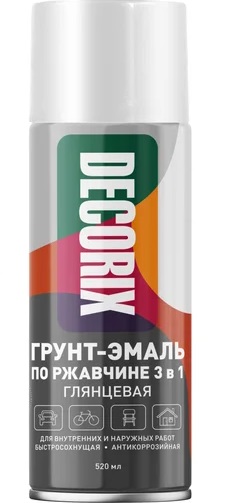 Грунт-эмаль по ржавчине 3в1 аэрозольная белаяглянцевая 520мл DECORIR