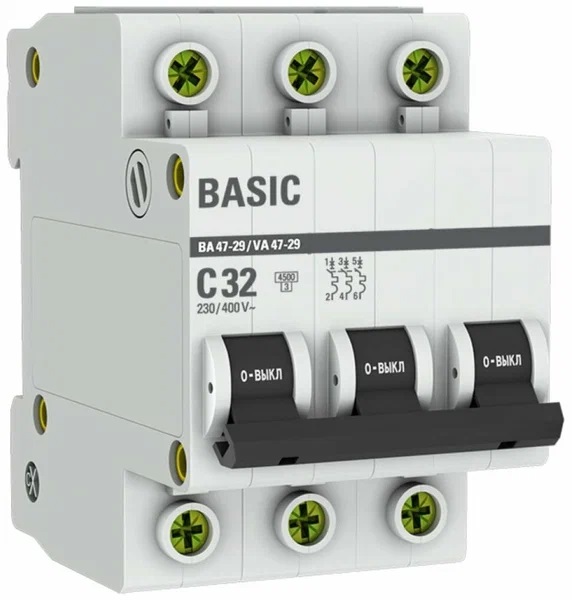 Автомат 32А/С/ 4.5kA mcb4729-3-32C EKF ВА 47-29 3Р