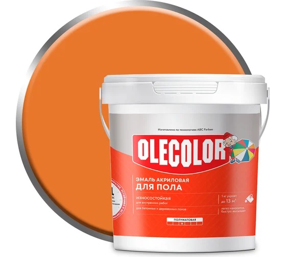 Эмаль д/пола акриловая Золотистая 1.0кг(6) Ole Color