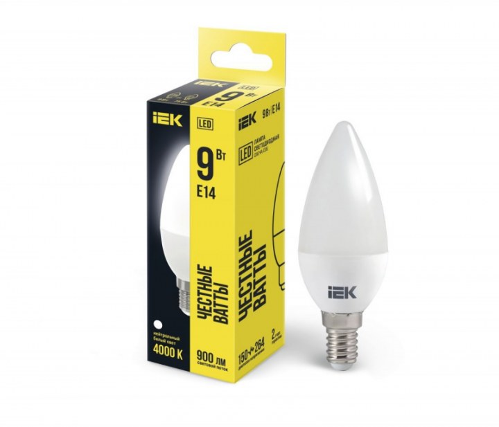 Лампа светодиодная LED 9Вт E14 Свеча 4000К ECO 230B IEK